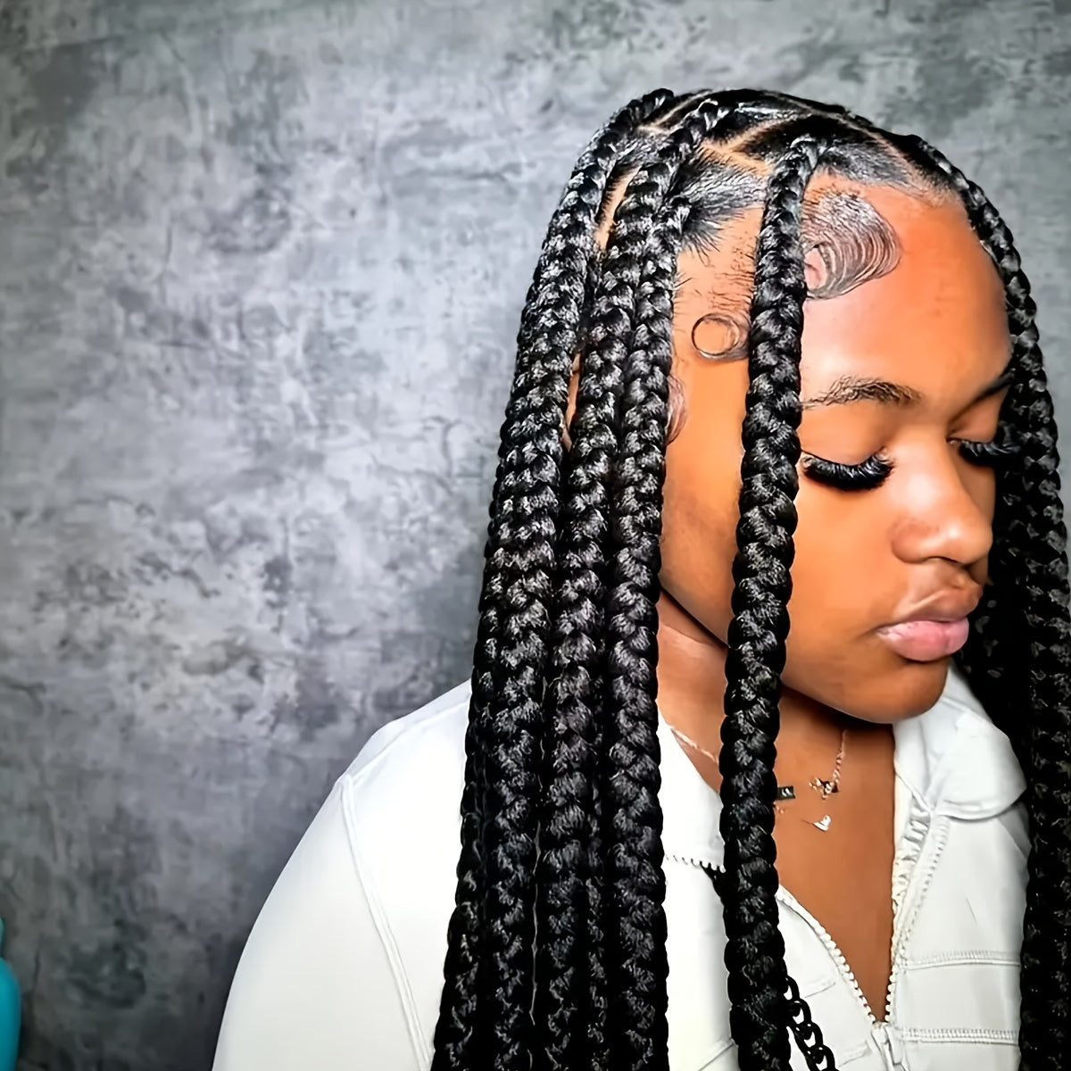 36" Full Lace Front Wig for Women - Knotless Box Braided Synthetic Hair, High-Density 180%, Black with Natural Highlights, Perfect for Casual Attire or Special Occasions